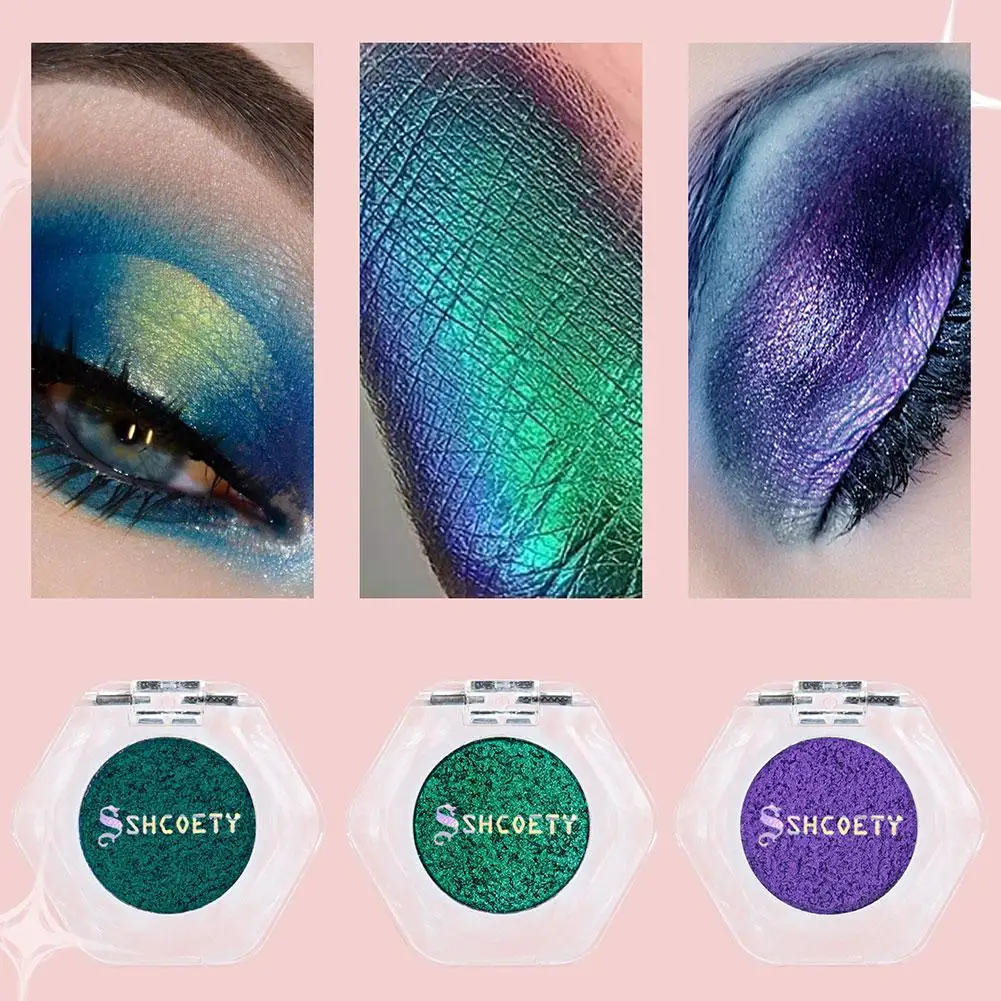 Shcoety-Polvo de sombra de ojos que cambia de Color óptico, paleta de 12 colores, lentejuelas, maquillaje de ojos, cambio de Metal de viaje, D6c6