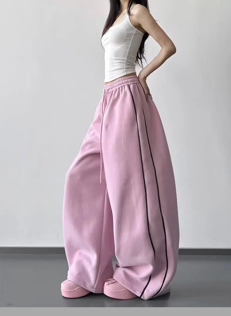 Damen Weite Hosen Frühling/Herbst Neuer Stil Locker Sitzende Slim-Fit Kordelzug Sporthosen Fließende Lässige Lange Hosen – Detail 5