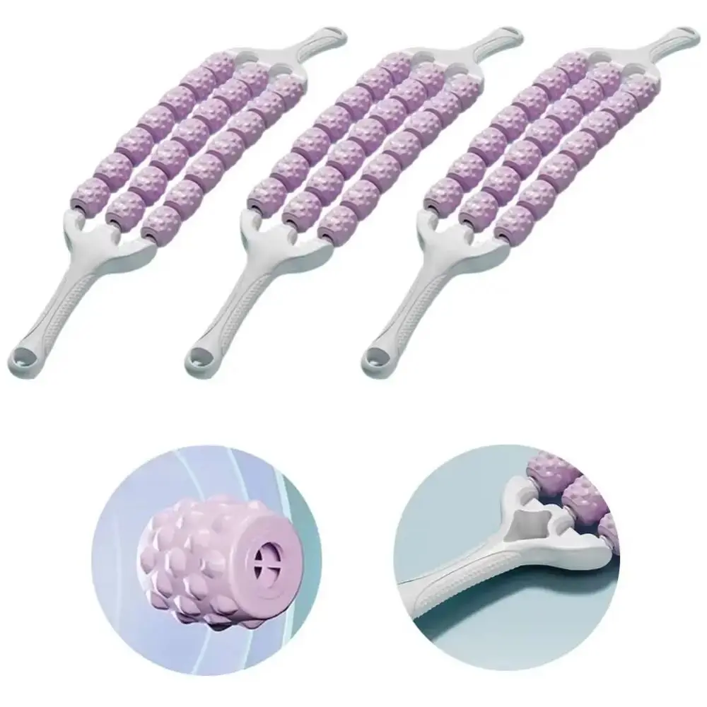 Portable Three-row Yoga Massage Stick Curved Non Slip Fascia Stick Massage Roller for Training Muscle Relaxation Body