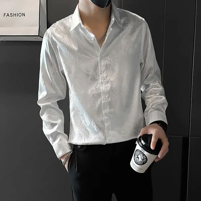 Korean Fashion Casual Loose Solid Shirts Temperament Man Simplicity Turn-down Collar Handsome Spring Summer Thin Men's Clothing