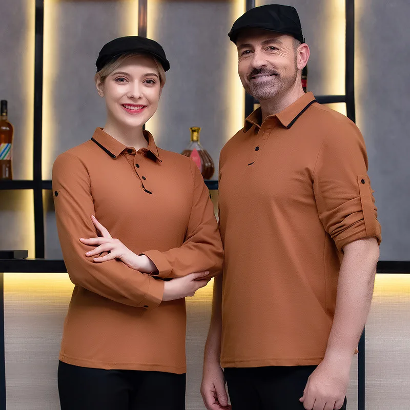 Uniforme de garçom de restaurante ocidental de hotel, manga longa, unissex, comida rápida, restaurante, pote quente, loja, leite, chá, bolo, uniforme de funcionário