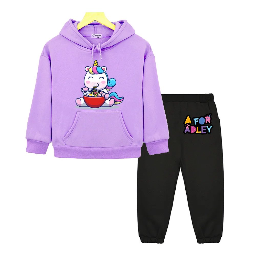 A for Adley Eat Ramen Clothes for Girls Autumn Toddler Boys Sweatshirts 2Pcs Outfits Kids Clothing Youth Thicken Long Sleeve Y2k