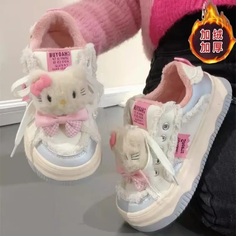 Sweet Hello kitty cute creative cartoon pattern fashionable and versatile non-slip wear-resistant plus velvet warm sneakers