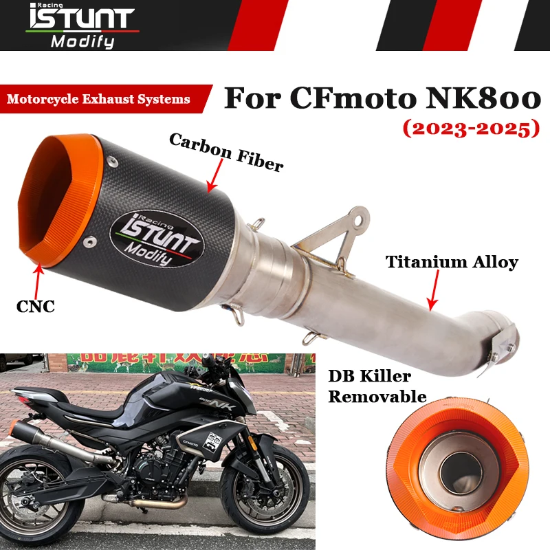 For CFMOTO NK800 NK 800 2023 2024 2025 Motorcycle Exhaust Slip On Titanium Alloy Link Pipe Escape Carbon Fiber Muffler DB Killer