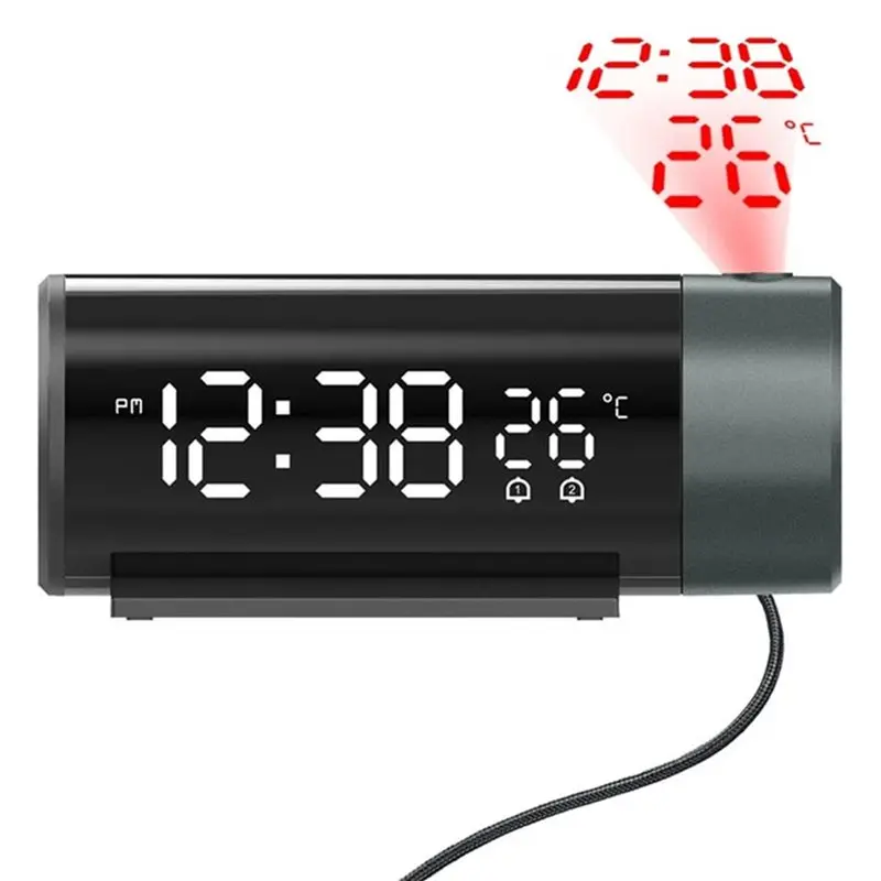 

Проекционный будильник с USB-портом для двойных будильников и отображения температуры - перезаряжаемый через USB для зарядки телефона