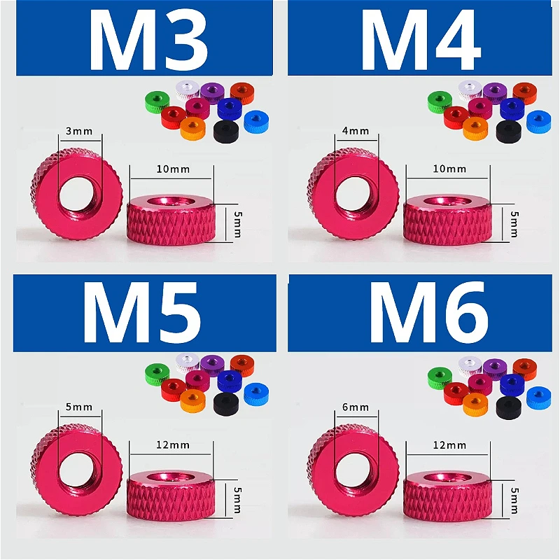 M3 M4 M5 M6 Aluminum Alloy Anodized Colourful knurled Hand Tighten Thumb Hand Nut Round Flat Thin Knurled Nuts