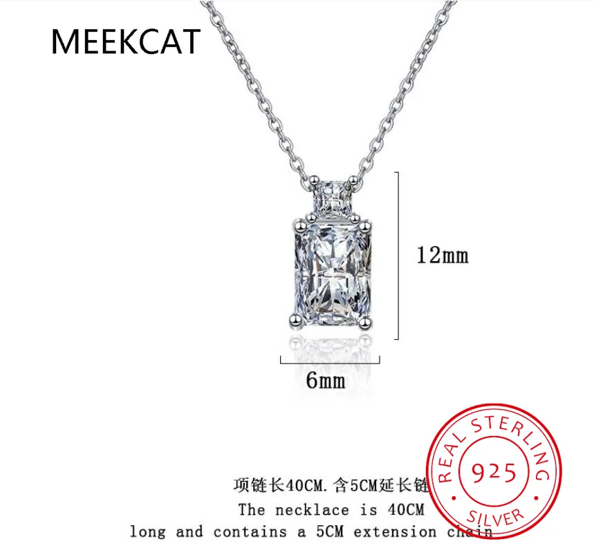 6ct Emerald Cut Nano Emerald Pendant Necklace 45cm Link Chain 925 Sterling Silver for Women Daily Wedding Party Jewelry