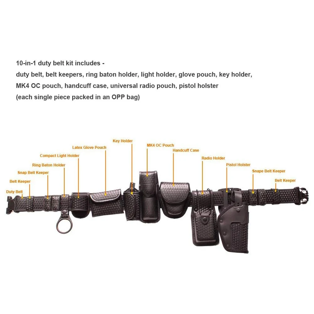 10 in 1 Basketweave Sentinel Duty Web Belt, Police Duty Belt Rig, Security Modular Law Enforcement Duty Belt with Pouches