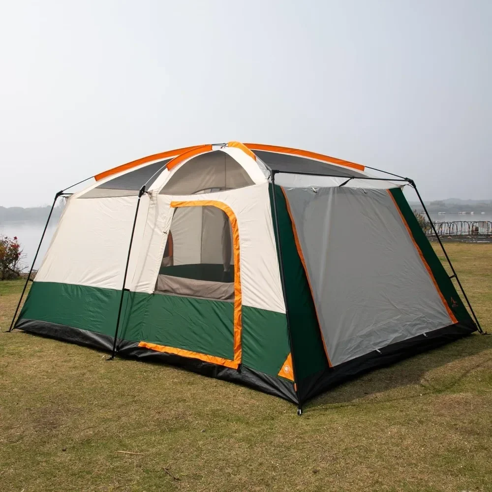 Tent Family Cabin Tents,2 Rooms,3 Windows with Mesh,Straight Wall,Double Layer,Big Tent for Outdoor,Picnic,Camping,Family