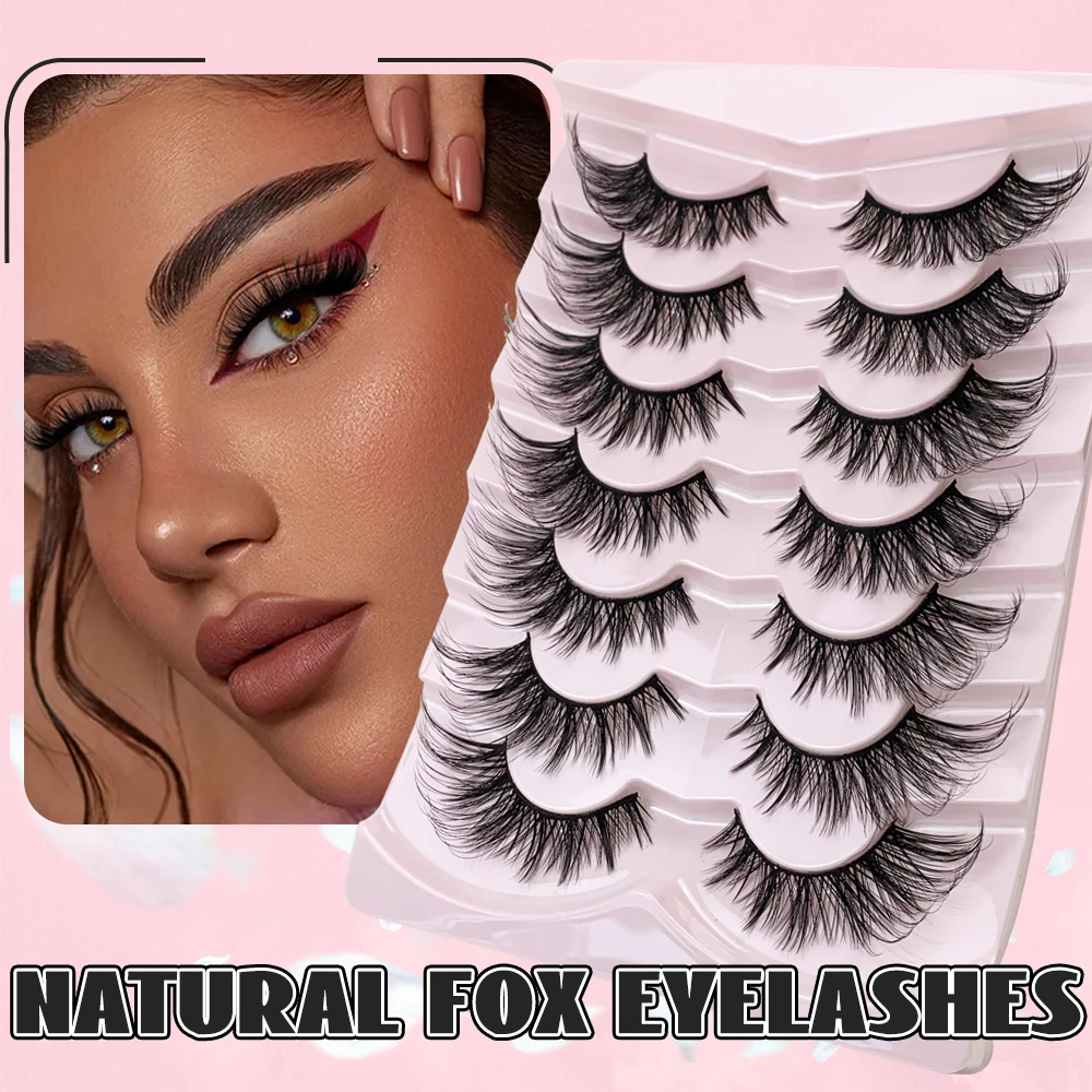 7 Pairs Cat/Fox Eyelashes Faux Mink Eyelashes Winged End Eye Elongated Eyelashes Fake Lashes Soft Natural long Full Strip Lashes