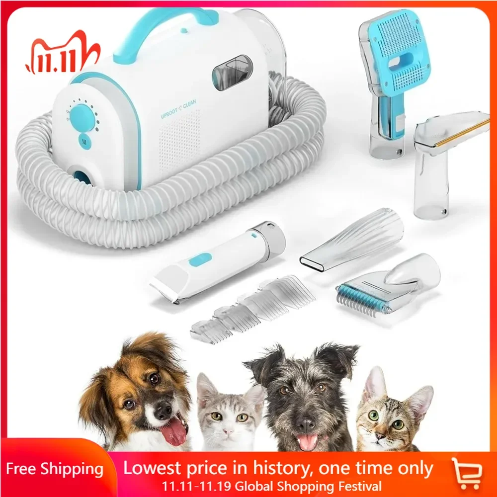 Pet Grooming Vacuum, Cat & Dog Hair Vacuum Groomer with Brush, Detangle, Deshed, Trim, Clean,  Dry Attachments, Pet Grooming