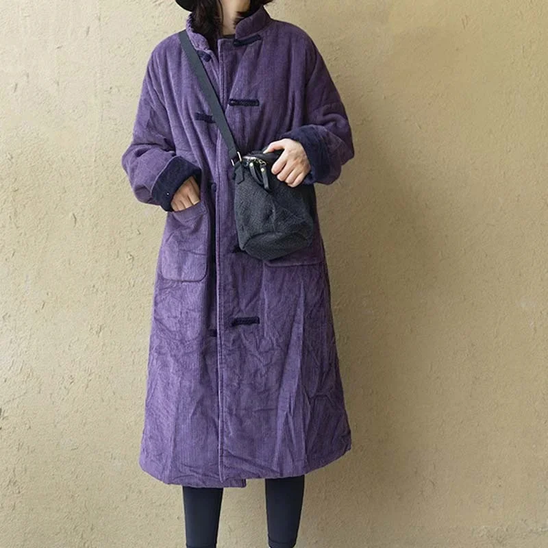 

2024 Chinese Style Trench Coats Winter Windbreakers Long Jackets For Women Cotton Robe Vintage Femme Han Chinese Clothing 11687