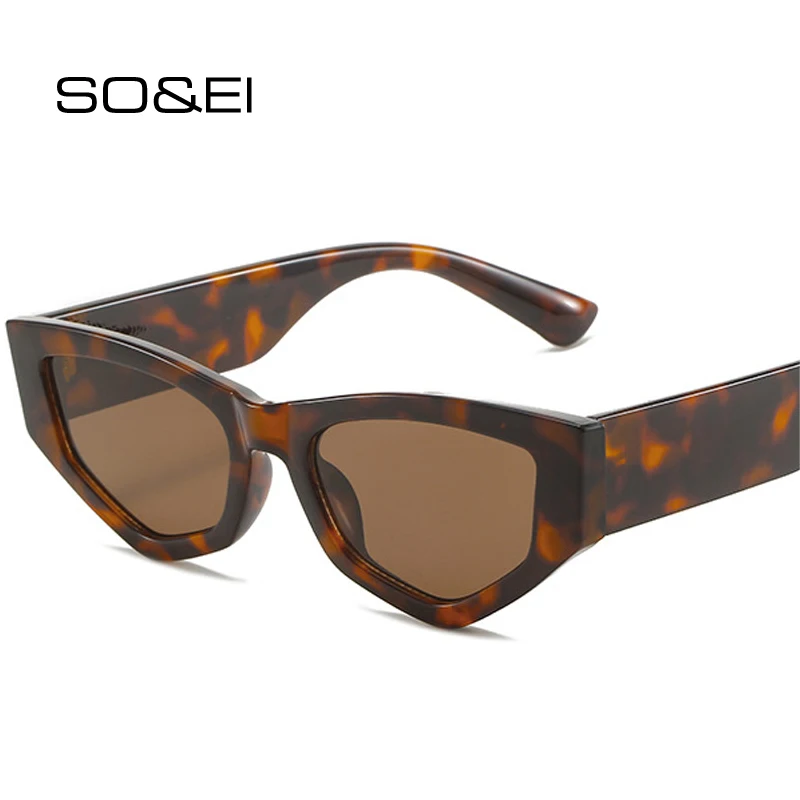 SO&EI Retro Irregular Cat Eye Sunglasses Women Fashion Shades UV400 Men Polygon Trending Leopard Sun Glasses