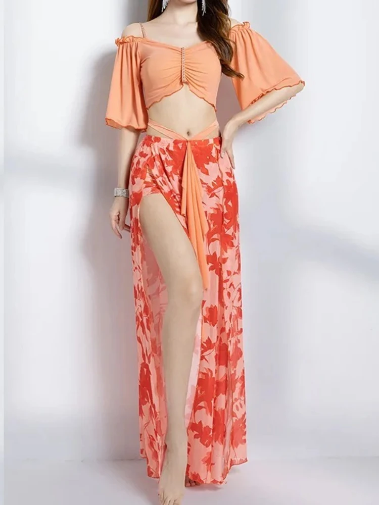

Women Belly Dance Oriental Top Split Skirt Set Adult Elegant Practice Clothes Suit Bellydance StagePerformance Dancewear Outfit