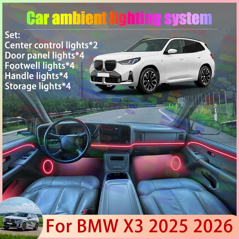 

Для BMW X3 MK4 4th 4th 4Gen G48 G45 2025 2026 2/18 в 1 автомобильный атмосферный светильник RGB абажур ансамбль стример атмосферный набор