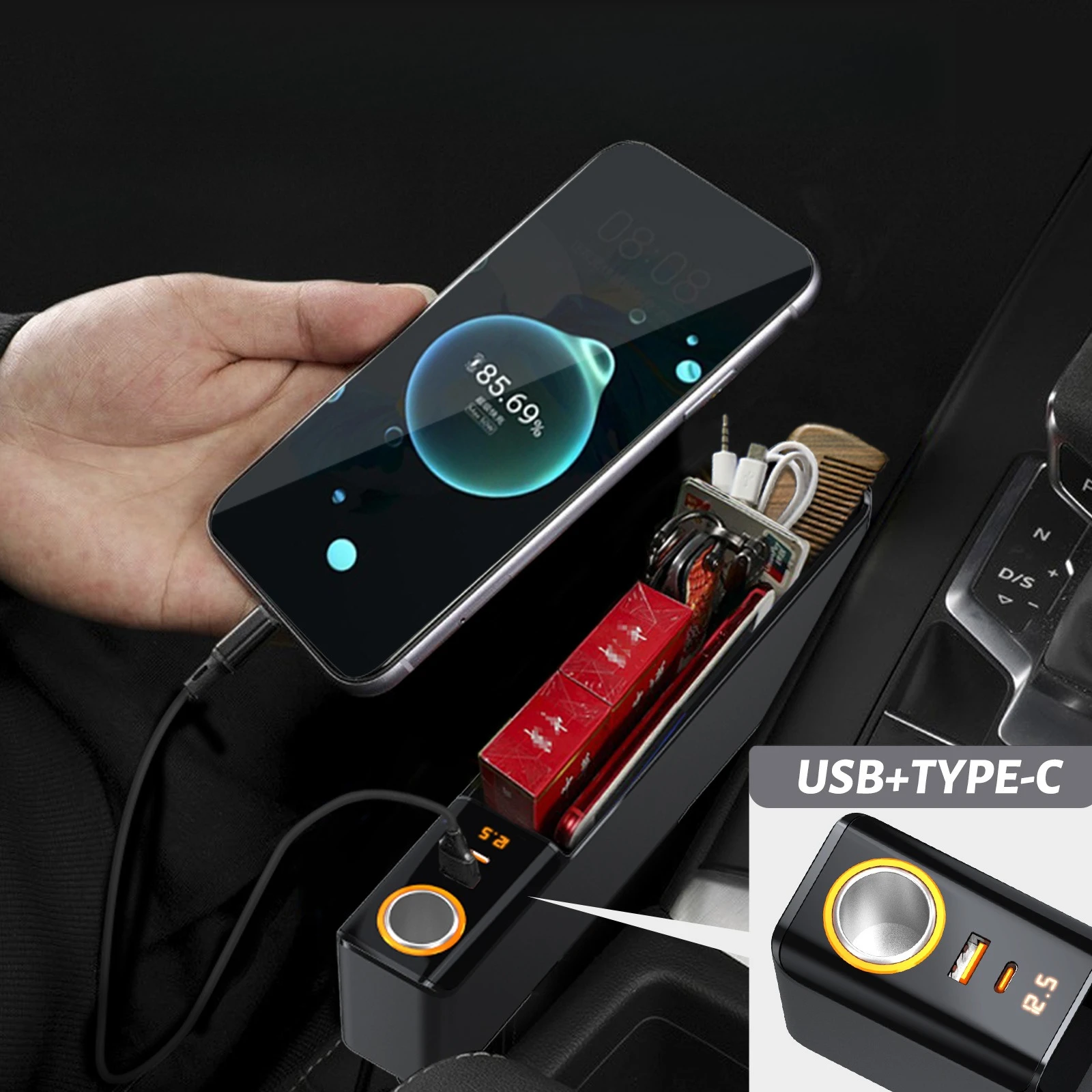 New Car Seat Crevice Storage Box, Super USB Fast Charging Car Crevice Storage Box, High-end Car Supplies