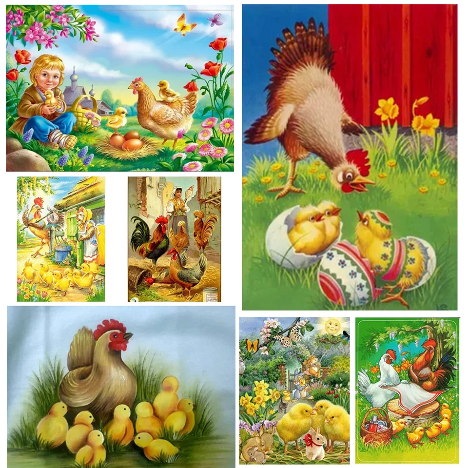 

Diamond Painting Chicken Full Round Square 5DDIY Diamond Embroidery Animal Cross Embroidery Set Mosaic Art Home Decoration