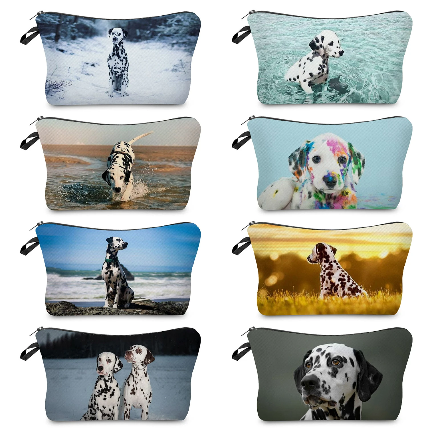 Bolsa de cosméticos para mujer, organizador de viaje de playa plegable, Mini bolsa de maquillaje para mujer, Kit de aseo, estampado de perro Animal Dálmata, moda al aire libre