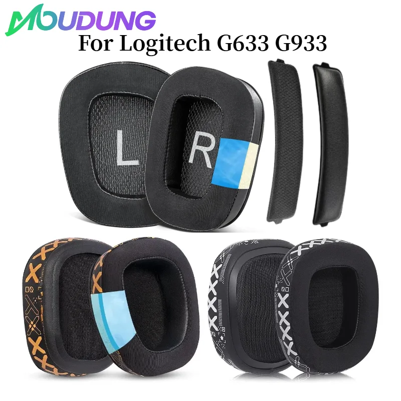MOUDUNG Ear Pads For Logitech G633 G933 Headphones Replacement Printed ice silk fabric Earmuffs Cushion Accessories Earpads