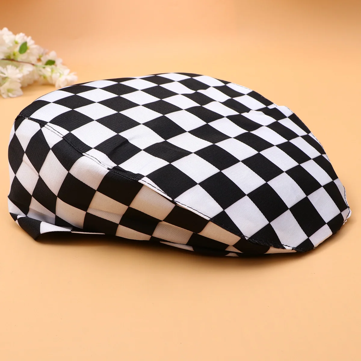 

2pcs Beret Cap Chef Hat Restaurant Kitchen Waiter Dustproof Working Cap For Cooking Baking Hotel Staff Black White Stripe Grid