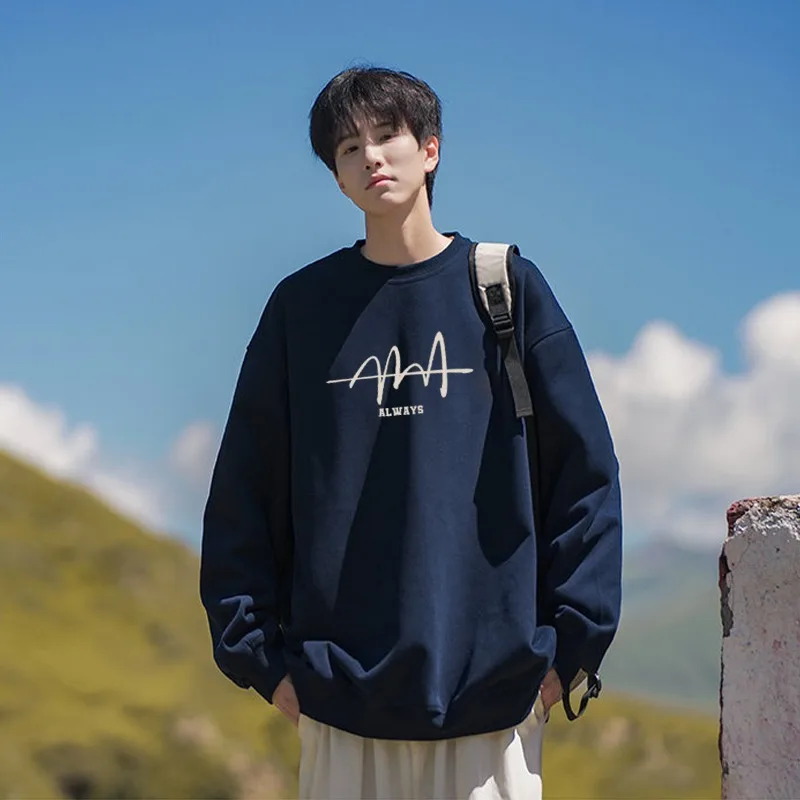 Novo outono moletom casual masculino solto topos de alta qualidade primavera algodão macio manga comprida camisetas masculino casa ao ar livre pulôver