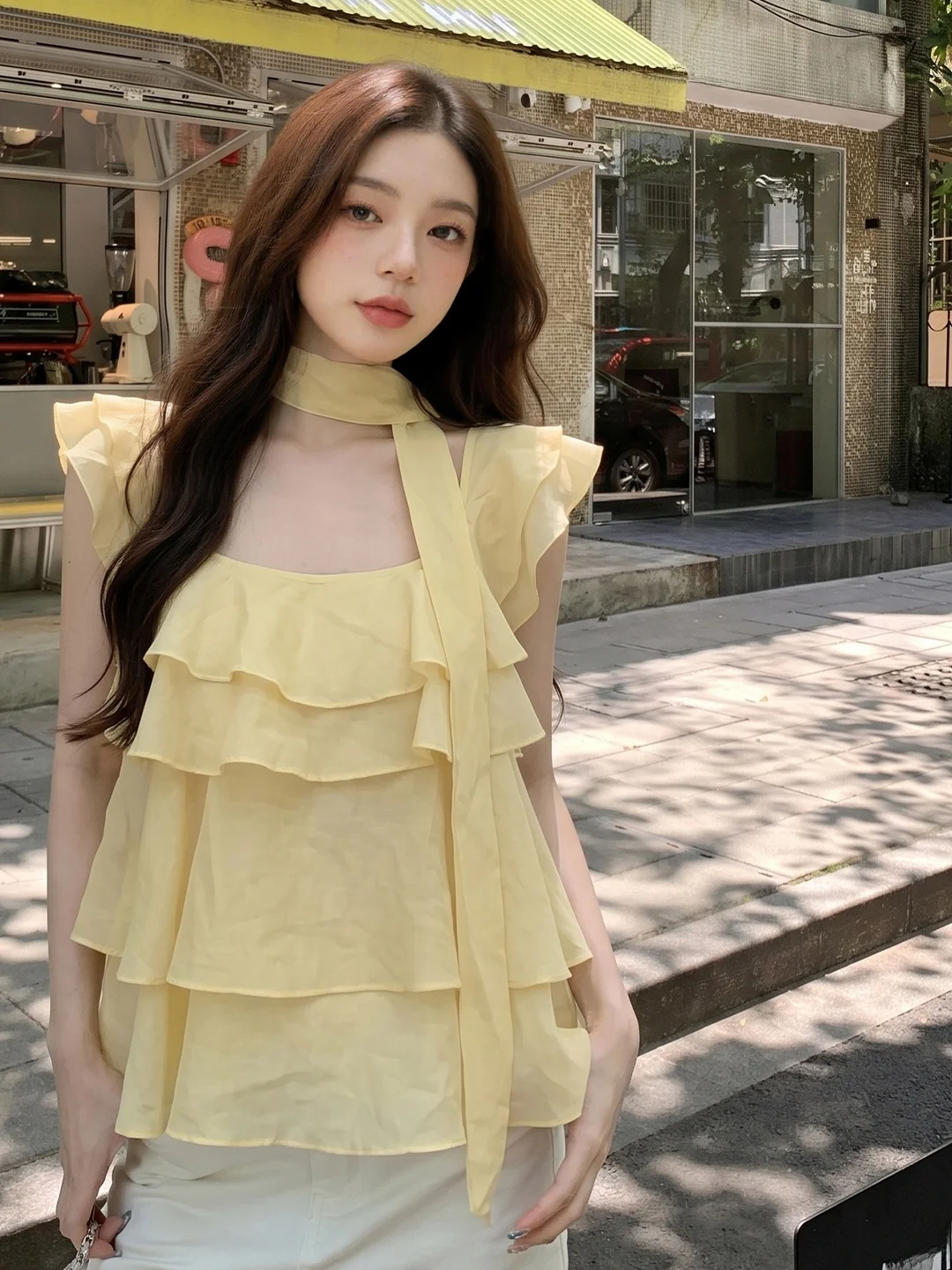 

Sexy Sweet Style Square Collar Sash Shirt Women Summer High Quality Slimming Short Sleeve Top Fashionable Elegant Slim Fit