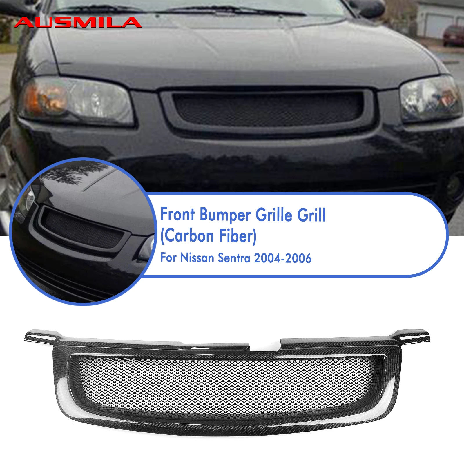 Car Front Grille Grill Center Hood Mesh Grid For Nissan Sentra 2004 2005 2006