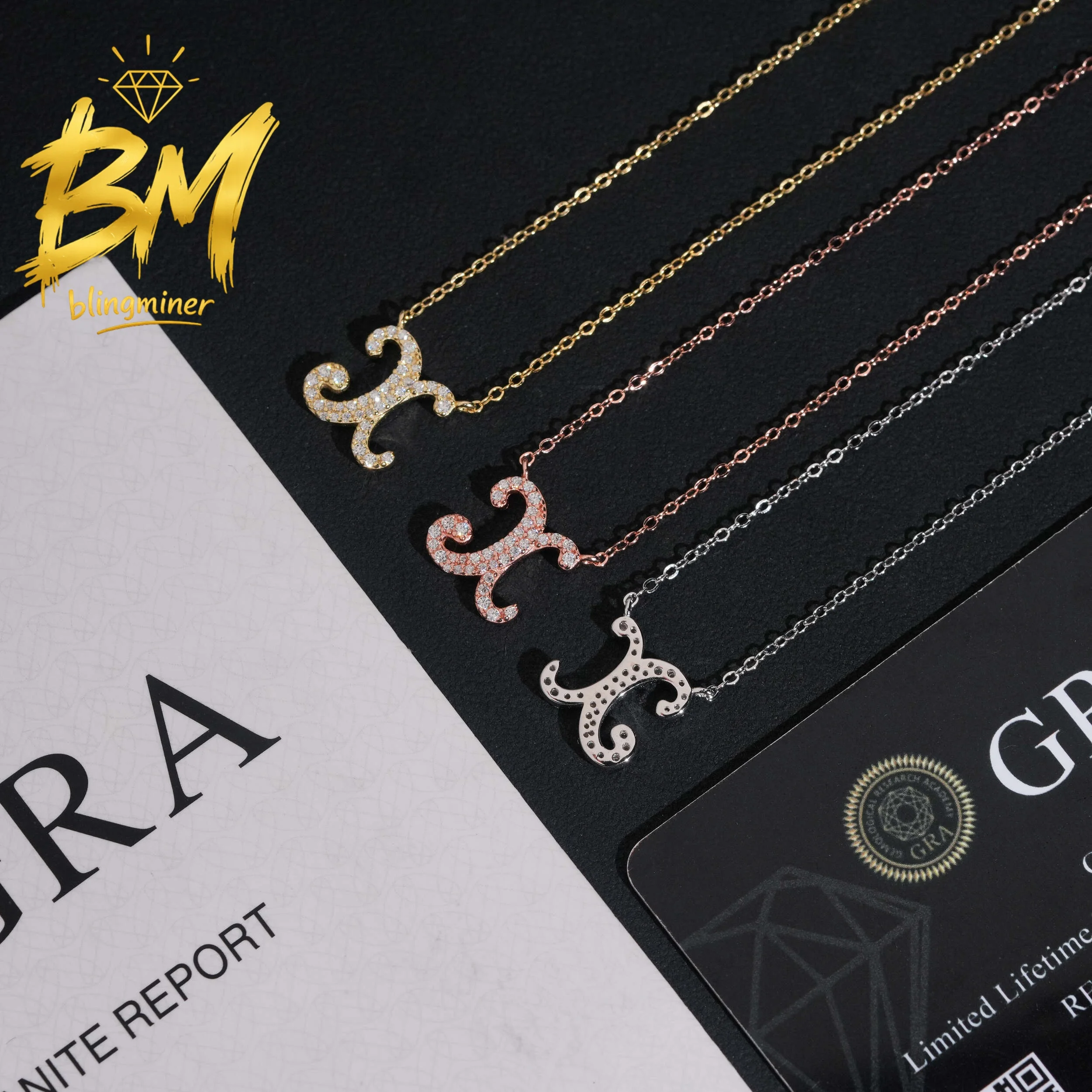 Blingminer Luxury Letter X S925 Silver VVS Moissanite Iced Out Pendant Necklaces For Women  Jewelry Pass Diamonds Tester GRA