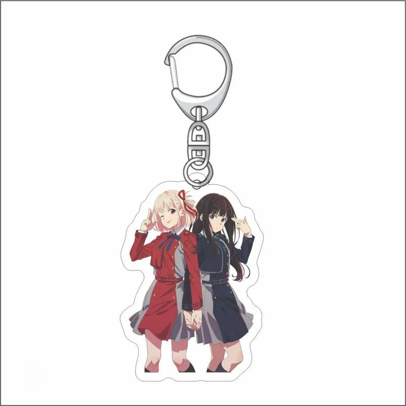 Popular Anime Lycoris Recoil Keychain Acrylic Ornament Inoue Takina Chisato Nishikigi Figures Metal Holder Keyring Fans Gift