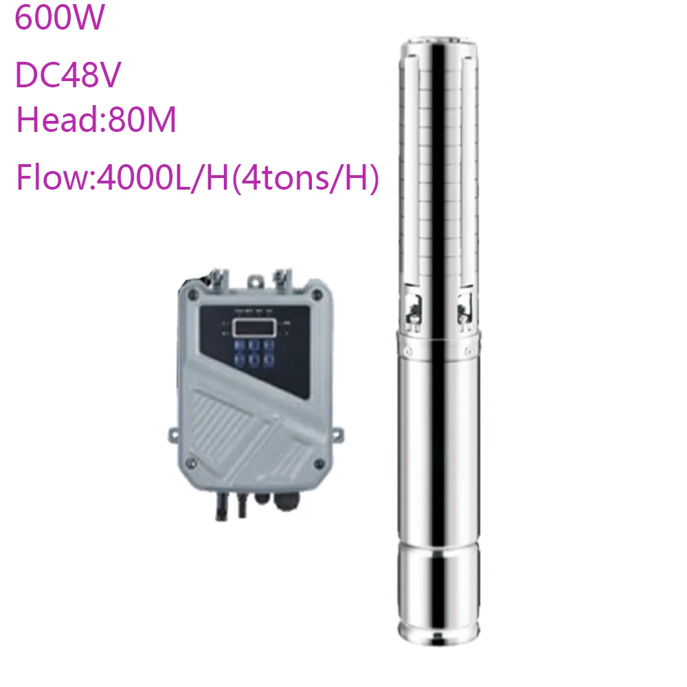 Solar powered water pump with a power of 600W voltage of 48V,head of 80 meters hourly flow rate of 4000L orchard farm solar pump