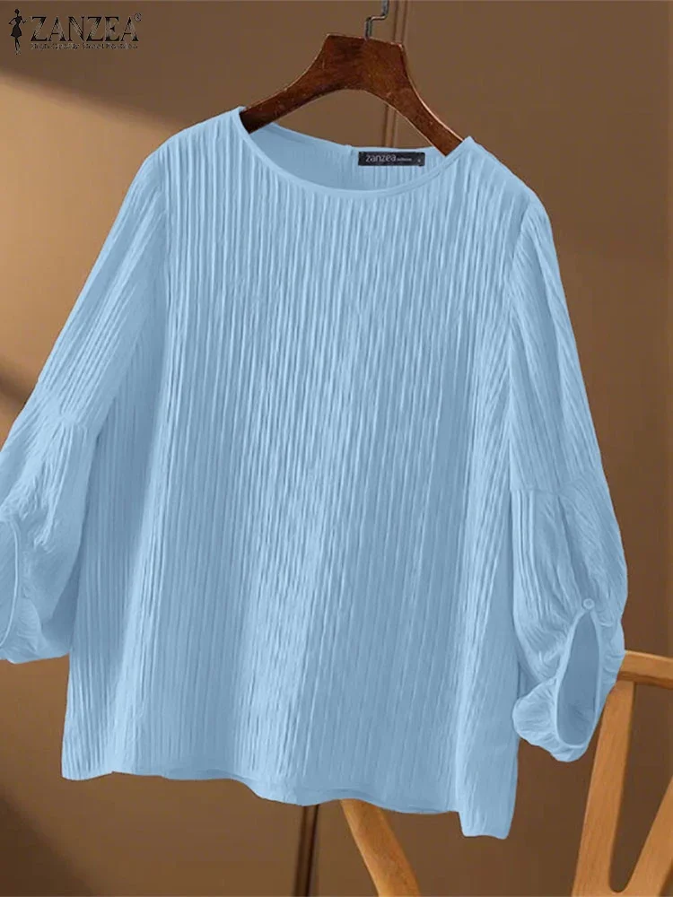

ZANZEA Elegant OL Work Blusas Solid Blouse Women 3/4 Sleeve Tunic Casual O Neck Tops 2025 Oversized Loose Summer Pullover