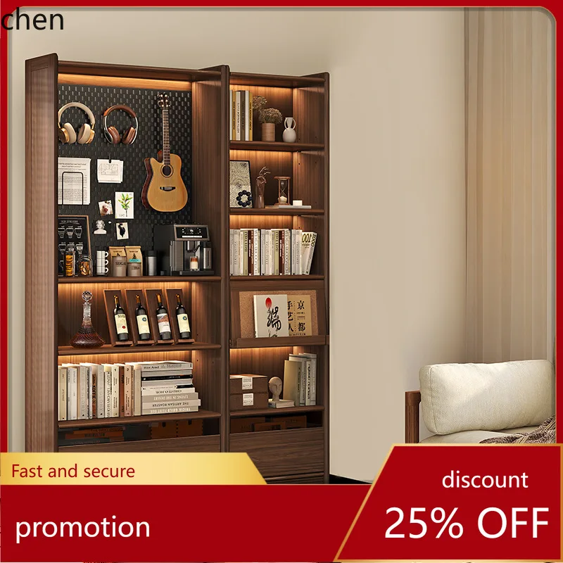HT New Chinese Style Solid Wood Cabinet Bookshelf Free Combination Full Wall Display with Glass Door Floor-standing