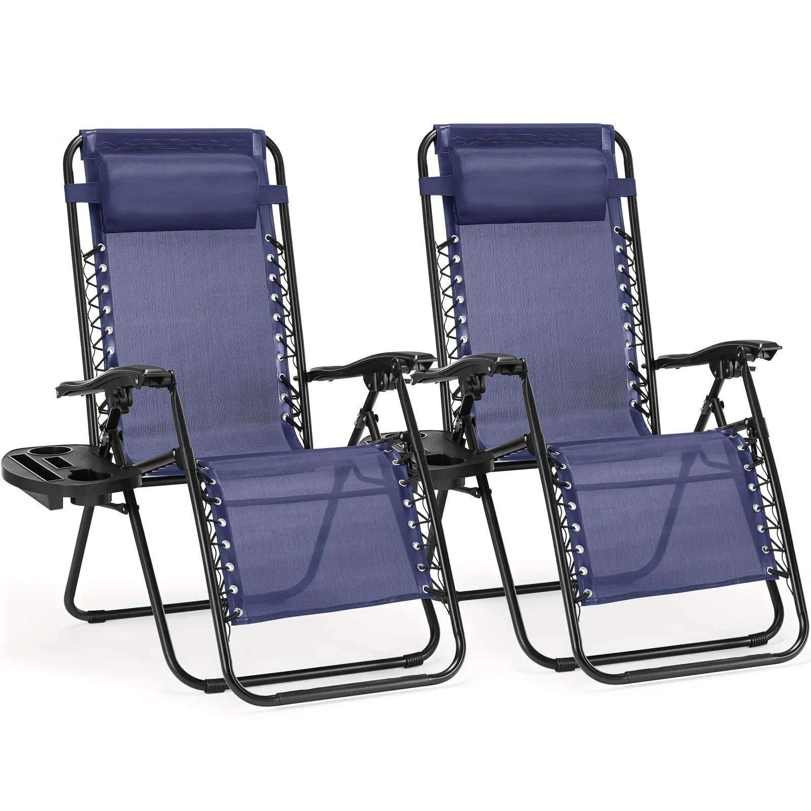 

2pcs Outdoor Lounge Chair Set, Thickened Headrest Lockable Function, Convenient For Storage Can Take Anywhere, Tear Resistance A