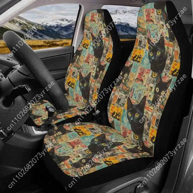 

Black Cat Car Seat Covers Universal Environmentally Friendly Interior Decorations Comfortable Breathable Car Seat Covers