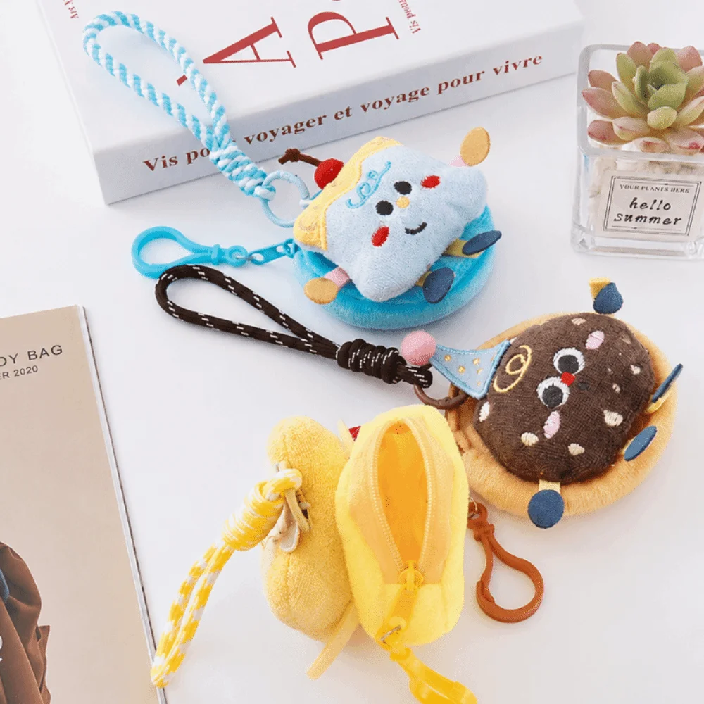 Cute Cartoon Design Coin Purse Food Shaped Material Keychain Bag Charm Creative Style Mini Storage Pouch Keychain Accessory