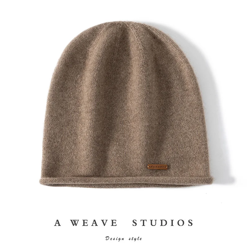 

CHICUU Men Women 100% Cashmere Knit Caps Autumn Winter Keep Warm Basic Beanies Soft Comfy Cashmere Knitted Cold Hat Knitwear