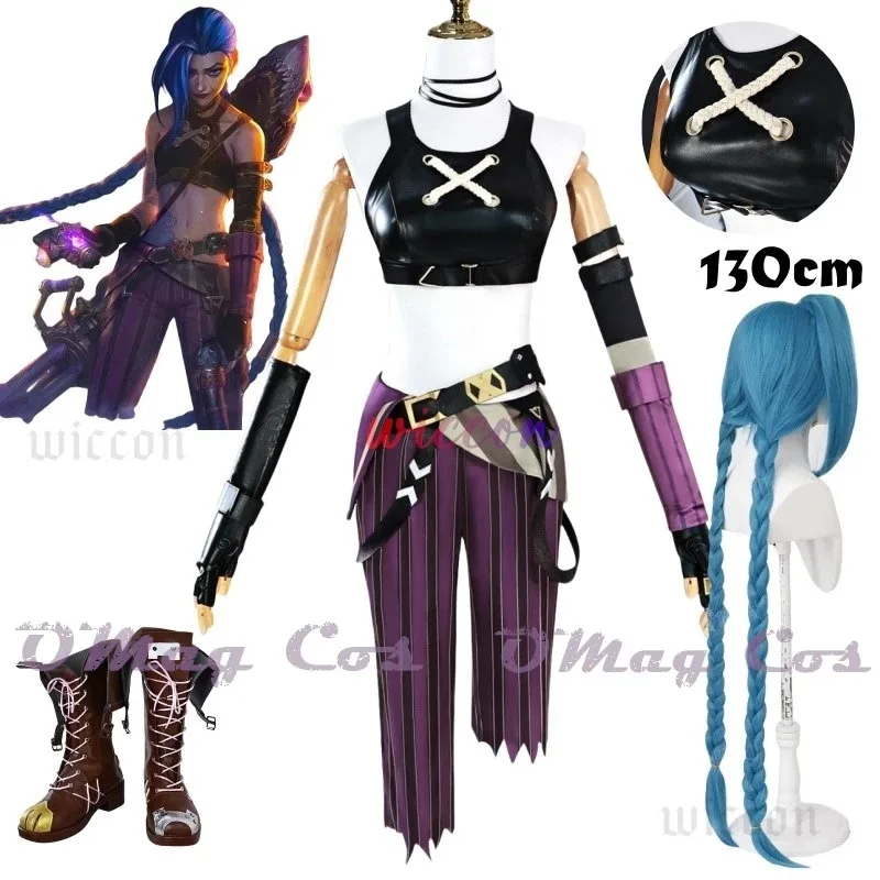 

LOL Jinx Cosplay Costume Anime LOL Arcane Jinx Cosplay Uniform Outfits 130cm Wig Halloween Carnival Suit High Quality Costume