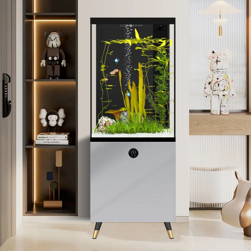 

Fish tank living room small square tank bottom cabinet back filter ultra-white glass goldfish tank aquarium floor-to-ceiling