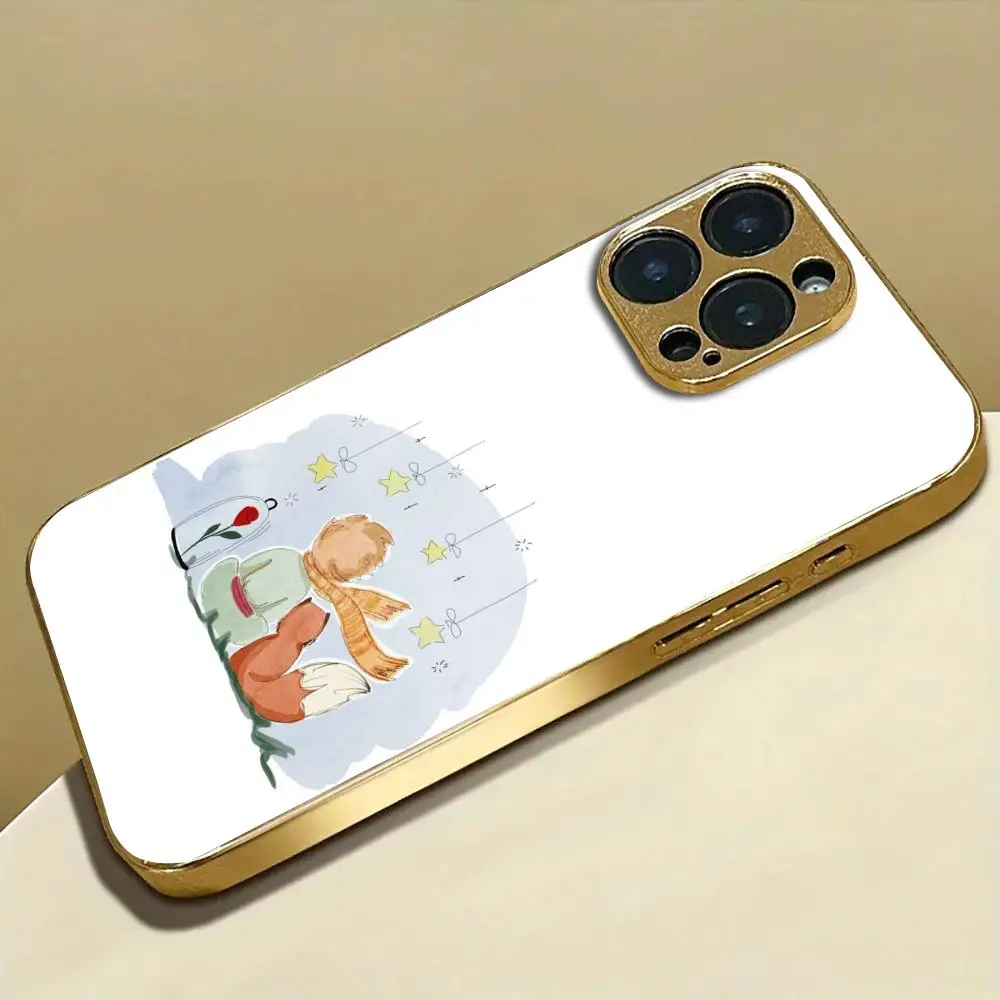 INS Mirror Rose Little Prince Phone Case For iphone 17 AIR 16 15 14 13 12 Pro Plus Max gold Electroplated glass Case