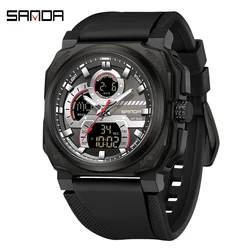 SANDA 2024 New Military Digital Watches for Men Sports Chronograph WristWatch Waterproof Big Dial Quartz Clock Men's Wristwatch