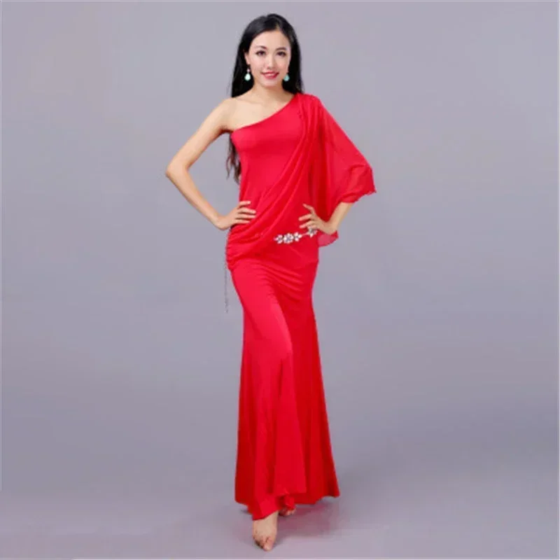 

Взрослое восточное платье для танца живота на одно плечо, женская одежда для танца живота, сценическое платье, костюм для танца живота, комплект