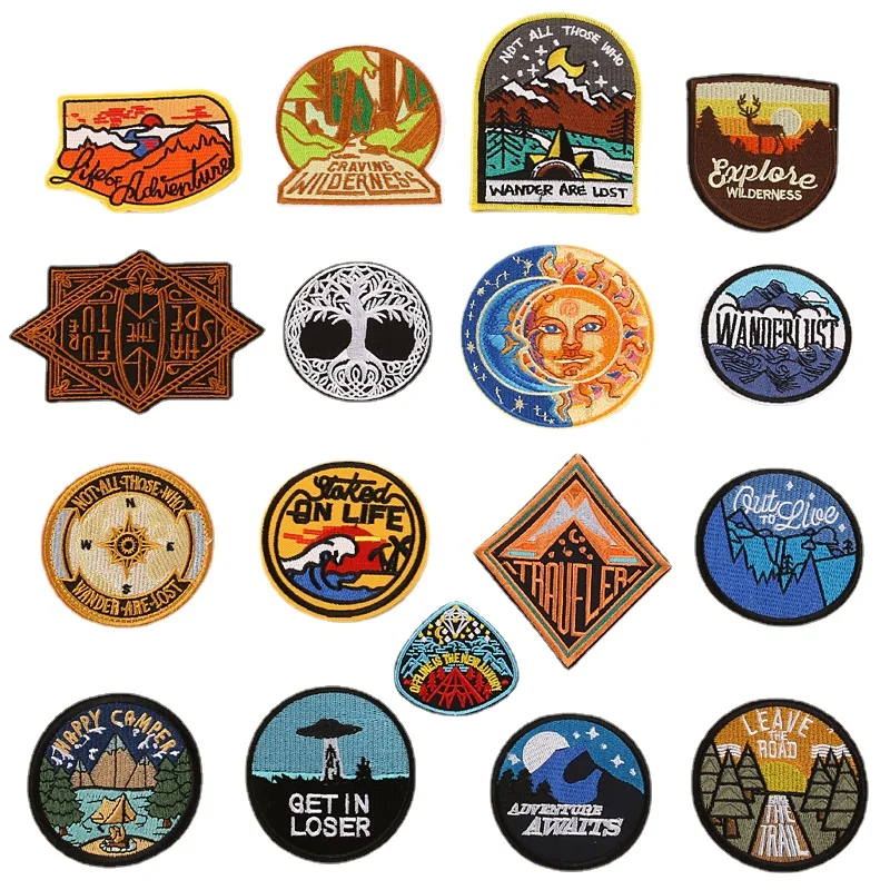 30pcs/Lot Round Embroidery Patch Letter Camp Lost Travel Explore Nature Clothing Decoration Accessorry Strange Thing Craft Diy