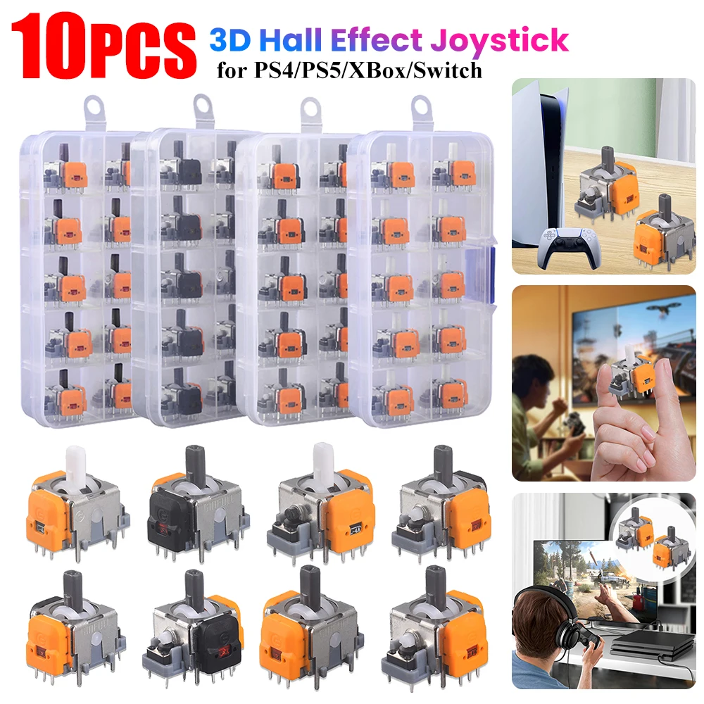 10PCS 3D Hall Effect Joystick for PS4/5 for XBox/Switch Game Machine Hand Switch High Precision Thumbsticks Module Repair Parts