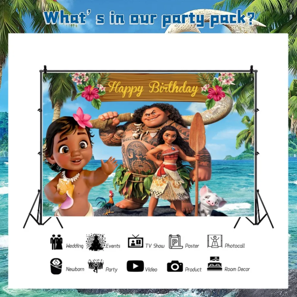 Disney Moana Birthday Party Decoration Moana Maui Balloons Disposable Tableware Backdrops Baby Shower Kids Girls Party Supplies