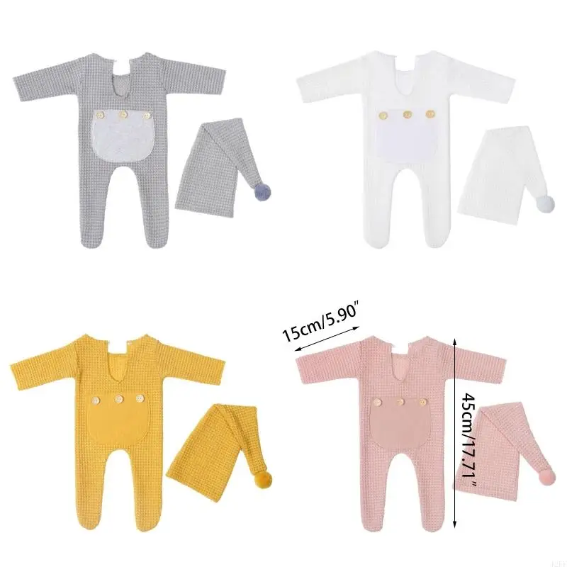 J2FF 2 stuks pasgeboren fotografie rekwisieten outfit baby romper hoed set zuigelingen foto-opnamen