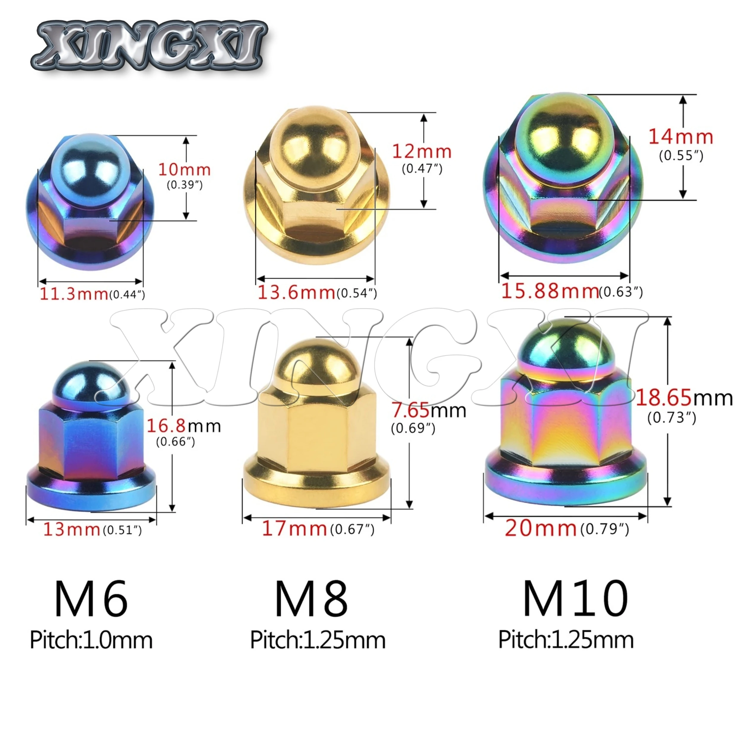 Xingxi GR5/TC4 Titanium Alloy nut M6 M8 M10 Dome Cover Half Circle Flange Lock Nut for Motorcycle Exhaust Pipe Modification