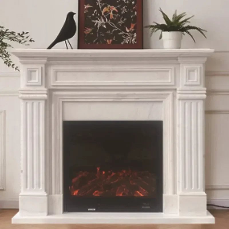 Natural White Marble Fireplace Mantel American Style Modern Simple Decorative Stone Cabinet Rack for Home Living Room
