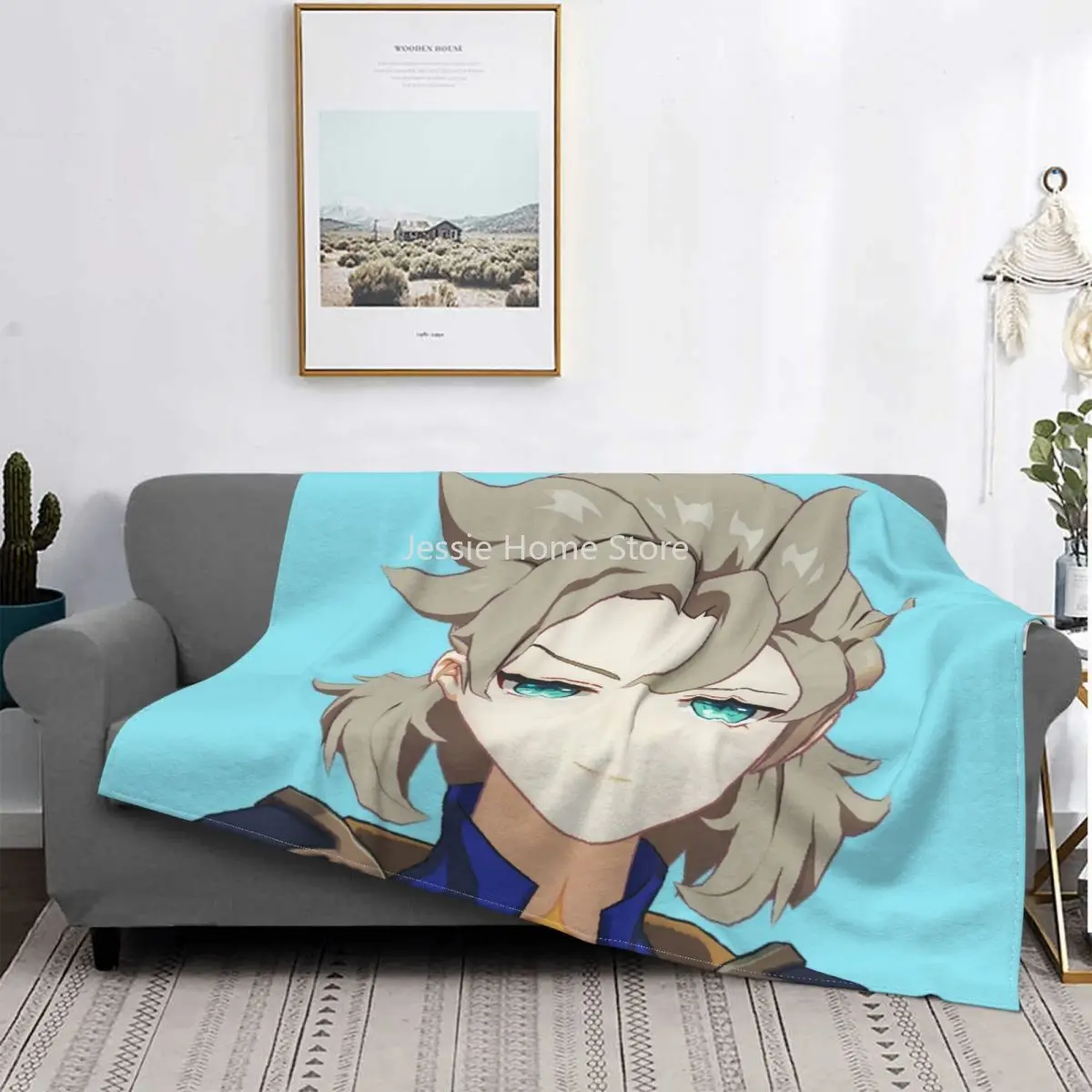 

Smug Albedo Plaid Genshin Impact Blanket Coral Fleece Plush Decoration Anime Cute Super Soft Throw Blankets for Home Bedroom