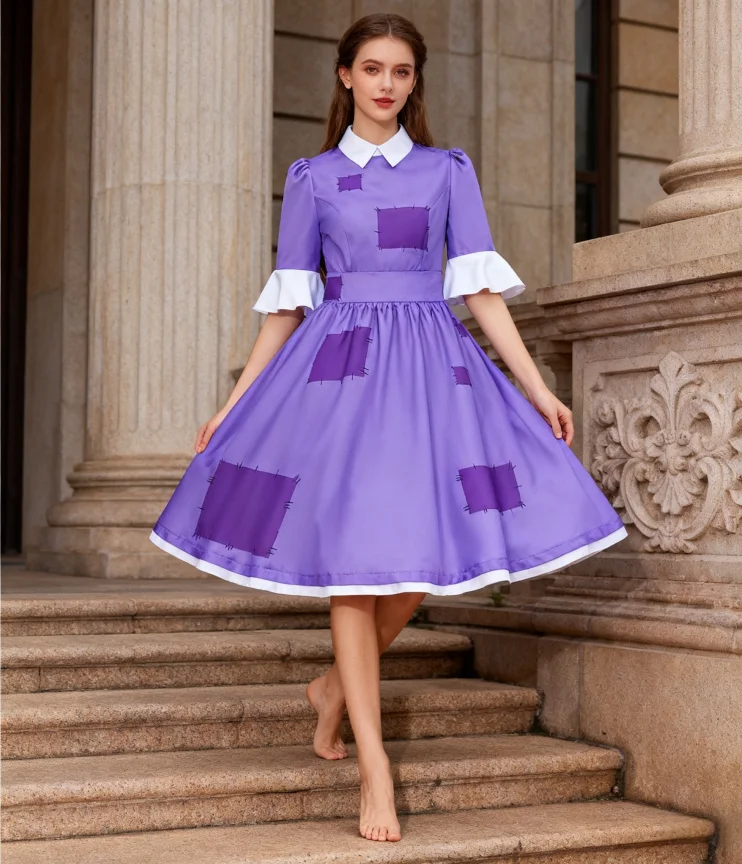 

The Amazing Digital Circus Cosplay Dress Ragatha Cosplay Dress Role-playing Comic Show Purple Print Stage Costume Halloween