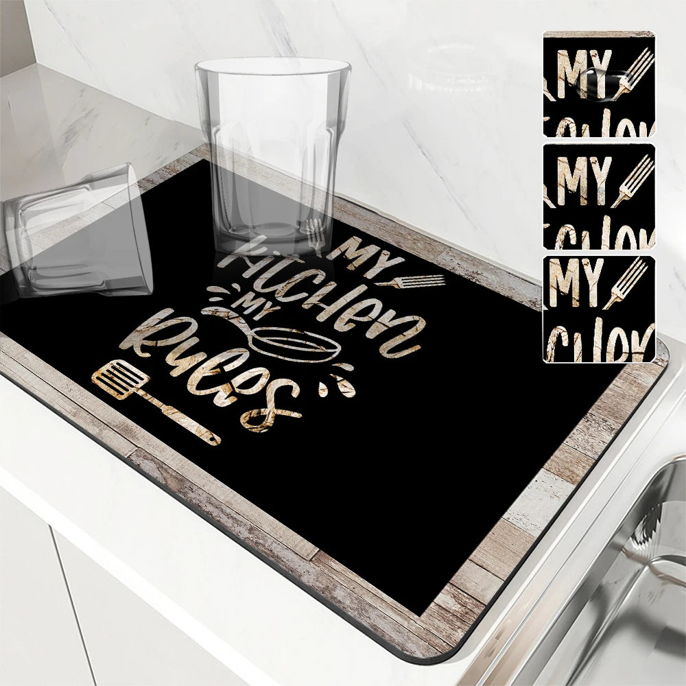 Antiskid Kitchen Absorbent Draining Mat Kitchen Plank Text Super  Draining Coffee Dish Drying Mat Quick Dry Bathroom Drain Pad